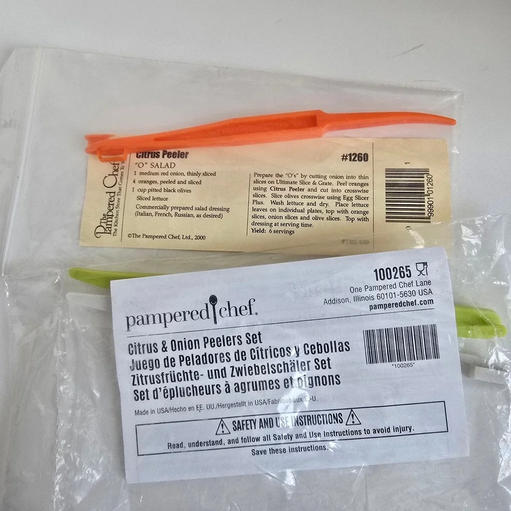 Pampered Chef Citrus &‎ Onion Peelers Set 3pc Orange Green White 1260 100265 NEW